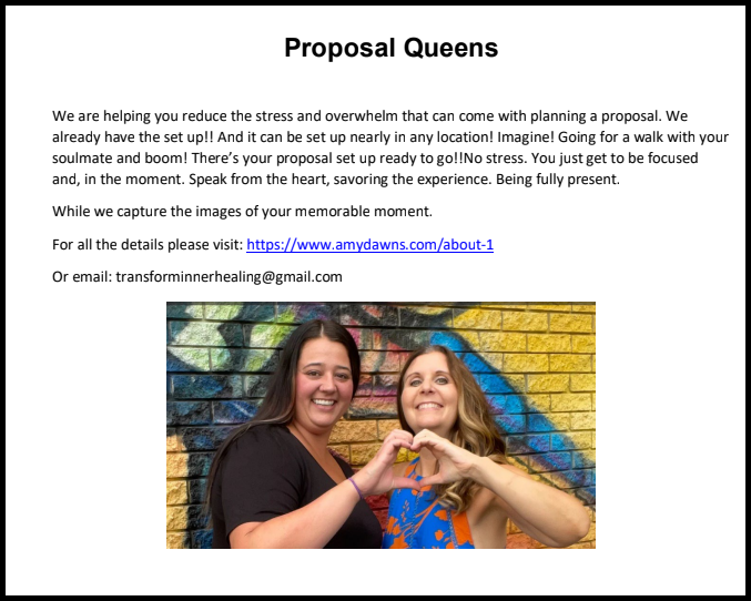 Advertisement for Proposal Queens